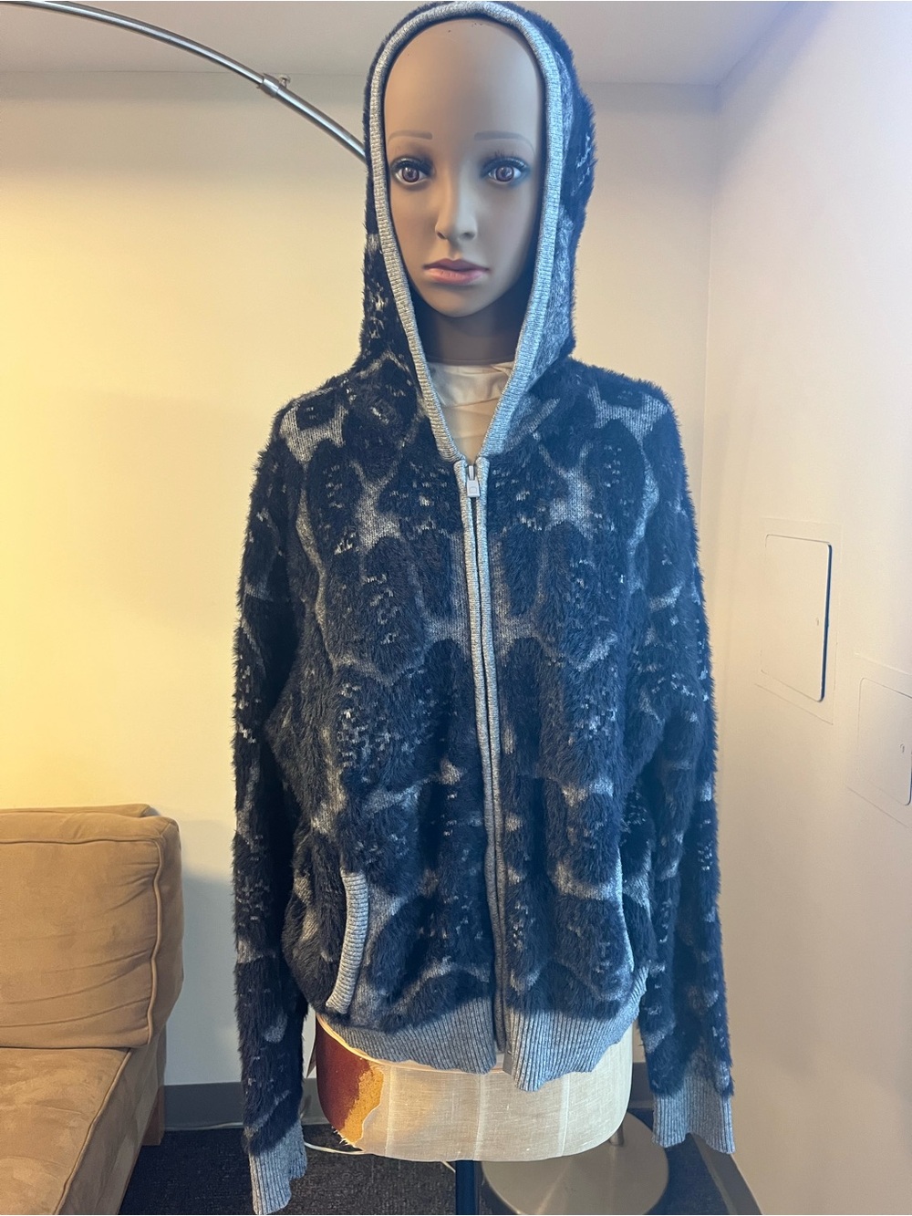Anatomie Black & Gray Hooded Zip Teddy Jacket